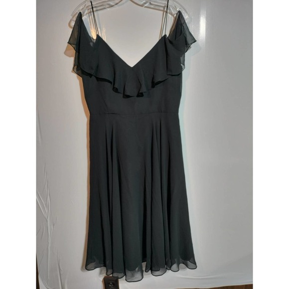 Jenny Yoo Kelli Formal Gown midi Dress Off the shoulder black chiffon size 8 - Picture 5 of 11